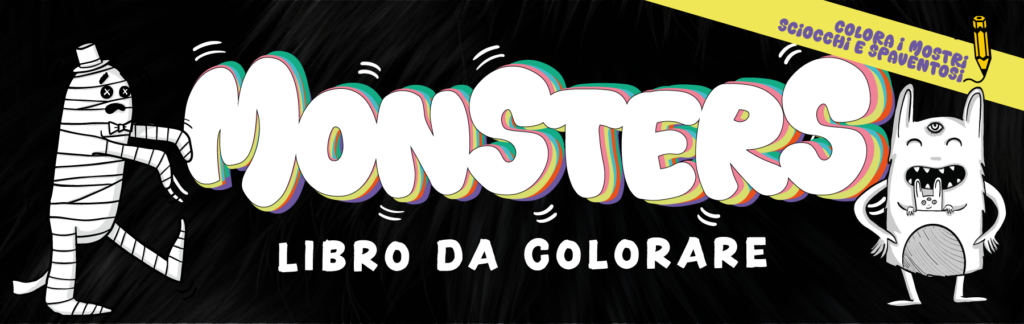 banner decorativo per il libro da colorare "Monsters" disegnati, prodotto da Silvia Zunino